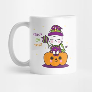 Cute Unicorn cat cartoon wear witch dress for halloween party Mug